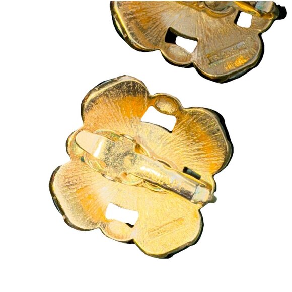 Trifari Alfred Phillipe Clip Earrings Gold-Tone Multicolor Cabochons - Picture 4 of 5